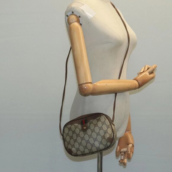 GUCCI Web Sherry Line GG Supreme Shoulder Bag PVC Beige 89 02 066 Auth 105476